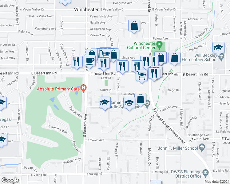 map of restaurants, bars, coffee shops, grocery stores, and more near 2578 Pera Circle in Las Vegas
