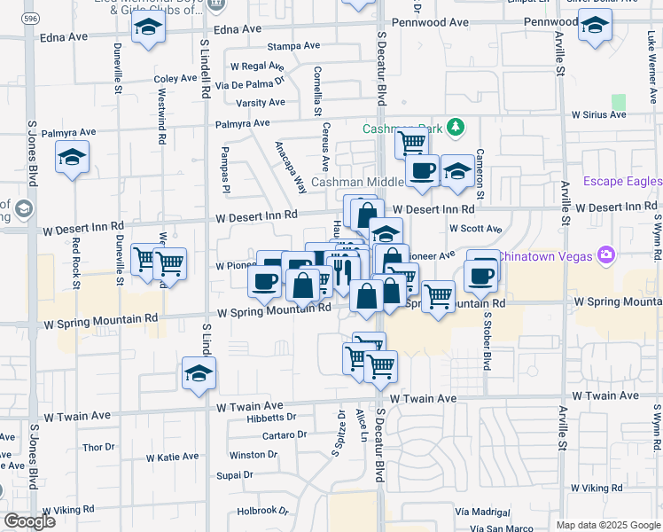 map of restaurants, bars, coffee shops, grocery stores, and more near 5061 West Pioneer Avenue in Las Vegas