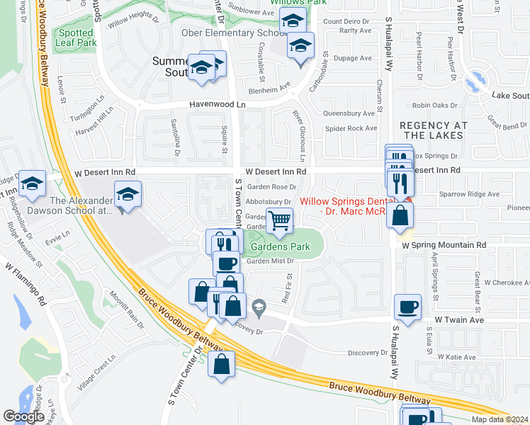 map of restaurants, bars, coffee shops, grocery stores, and more near 10528 Garden Light Drive in Las Vegas