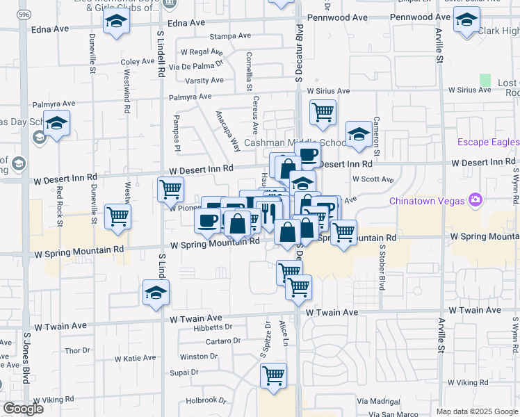 map of restaurants, bars, coffee shops, grocery stores, and more near 5061 West Pioneer Avenue in Las Vegas