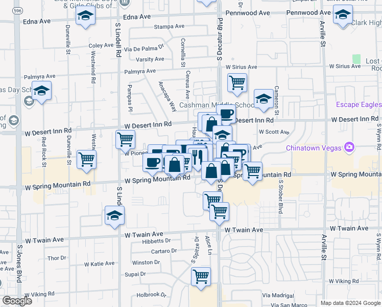 map of restaurants, bars, coffee shops, grocery stores, and more near 5061 West Pioneer Avenue in Las Vegas