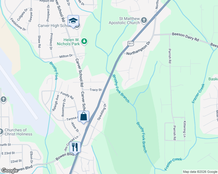 map of restaurants, bars, coffee shops, grocery stores, and more near 3365 New Walkertown Road in Winston-Salem