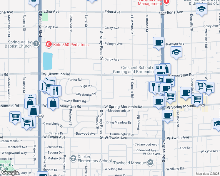 map of restaurants, bars, coffee shops, grocery stores, and more near 6466 West Mondell Pine Circle in Las Vegas