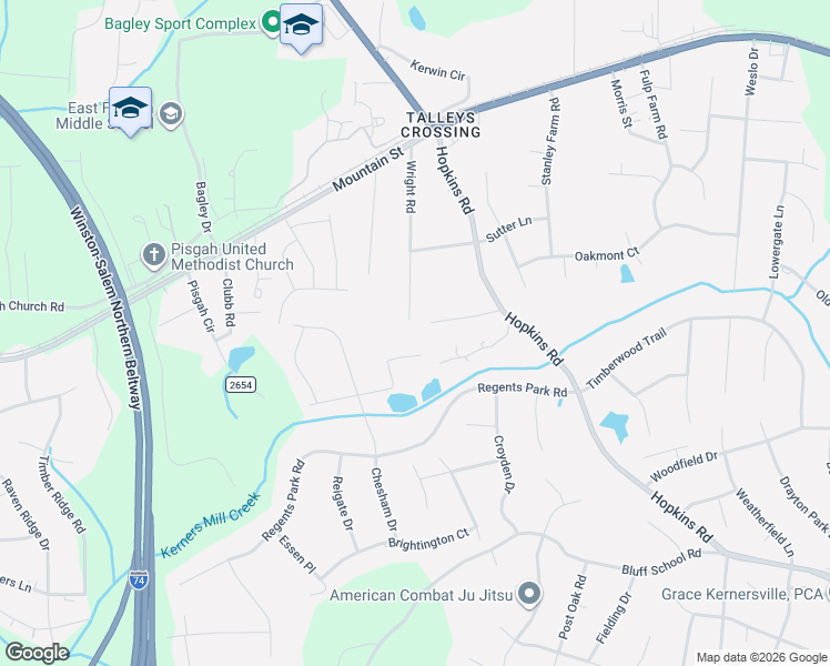 map of restaurants, bars, coffee shops, grocery stores, and more near 530 Wright Road in Kernersville