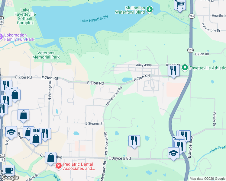 map of restaurants, bars, coffee shops, grocery stores, and more near 2203 East Cinnamon Way in Fayetteville