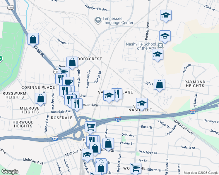 map of restaurants, bars, coffee shops, grocery stores, and more near 329 Leafland Avenue in Nashville