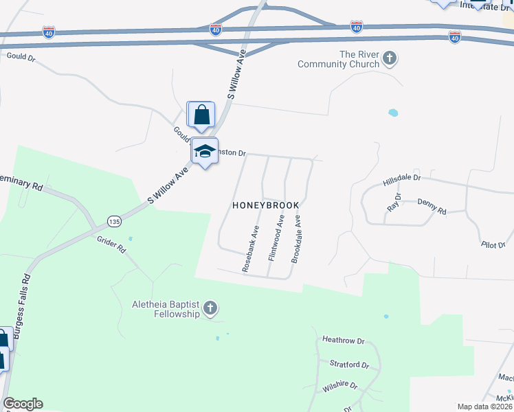 map of restaurants, bars, coffee shops, grocery stores, and more near 1586 Rosebank Avenue in Cookeville
