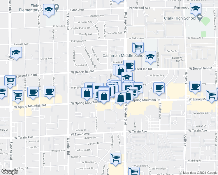 map of restaurants, bars, coffee shops, grocery stores, and more near 5061 Hauck Street in Las Vegas