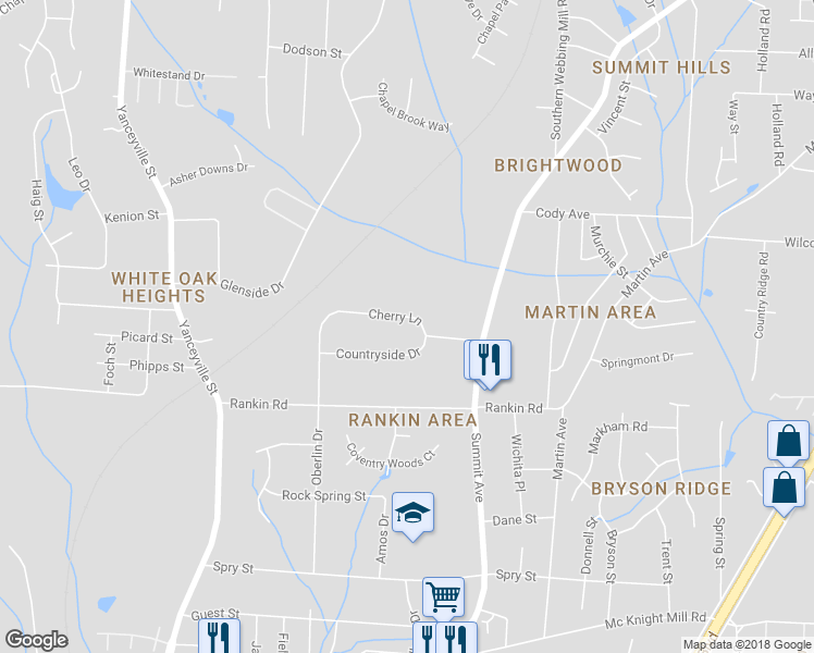 map of restaurants, bars, coffee shops, grocery stores, and more near 3548 Cherry Lane in Greensboro