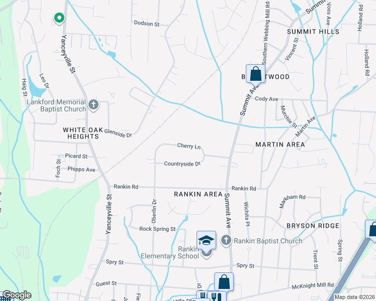 map of restaurants, bars, coffee shops, grocery stores, and more near 3548 Cherry Lane in Greensboro