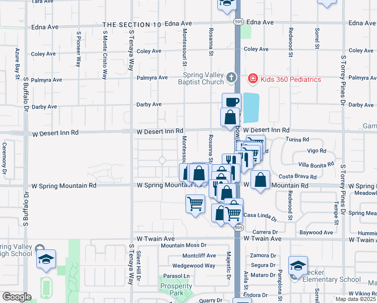 map of restaurants, bars, coffee shops, grocery stores, and more near 3382 Montessouri Street in Las Vegas