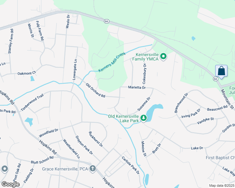 map of restaurants, bars, coffee shops, grocery stores, and more near 6071 Old Orchard Road in Kernersville