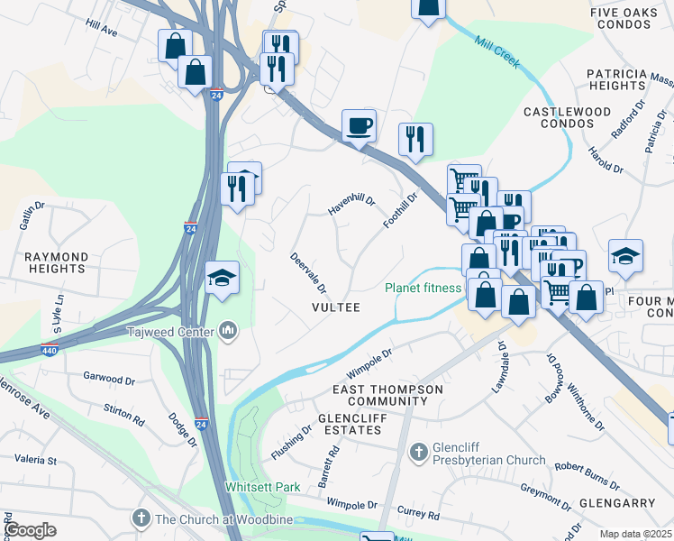map of restaurants, bars, coffee shops, grocery stores, and more near in Nashville