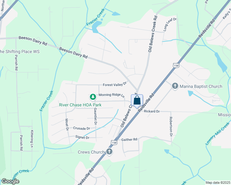 map of restaurants, bars, coffee shops, grocery stores, and more near 4348 Morning Ridge Lane in Winston-Salem