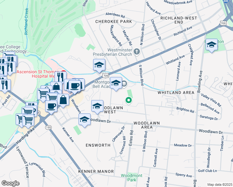 map of restaurants, bars, coffee shops, grocery stores, and more near 4001 Harding Pike in Nashville