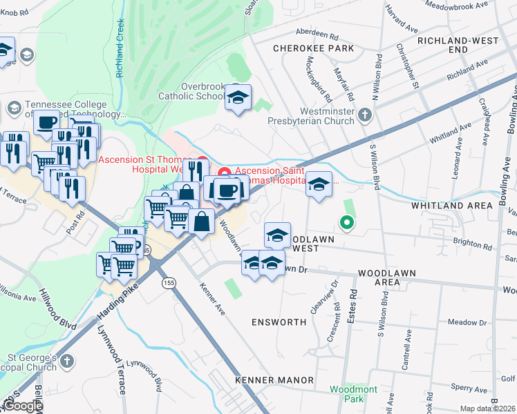 map of restaurants, bars, coffee shops, grocery stores, and more near 123 Brixworth Lane in Nashville