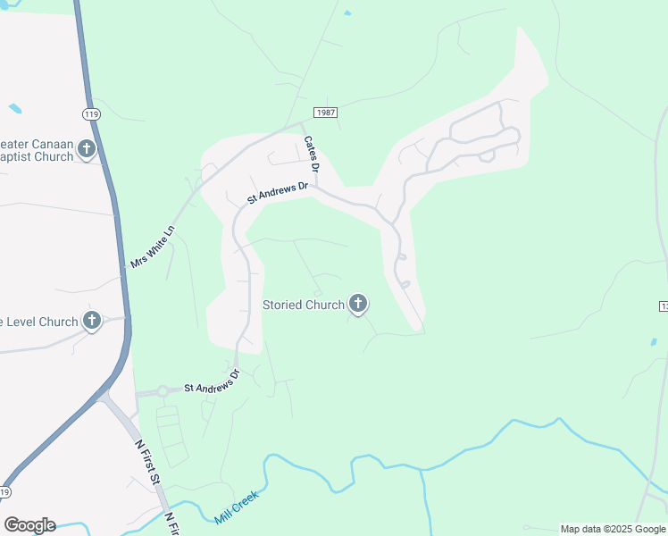 map of restaurants, bars, coffee shops, grocery stores, and more near 304 Muirfield Court in Mebane