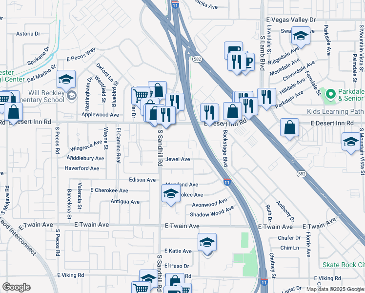 map of restaurants, bars, coffee shops, grocery stores, and more near 3887 Raymert Drive in Las Vegas