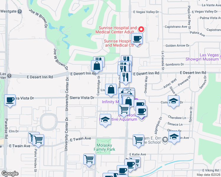 map of restaurants, bars, coffee shops, grocery stores, and more near 3391 Brussels St in Las Vegas