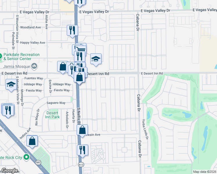 map of restaurants, bars, coffee shops, grocery stores, and more near 3385 Gulf Shores Drive in Las Vegas