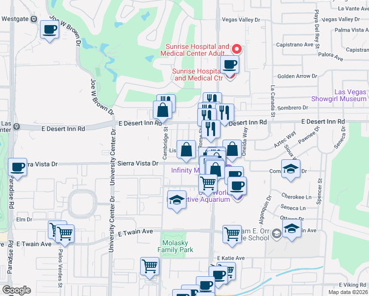 map of restaurants, bars, coffee shops, grocery stores, and more near 1077 Lisbon Avenue in Las Vegas