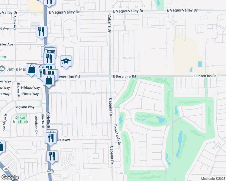 map of restaurants, bars, coffee shops, grocery stores, and more near 3400 Cabana Drive in Las Vegas