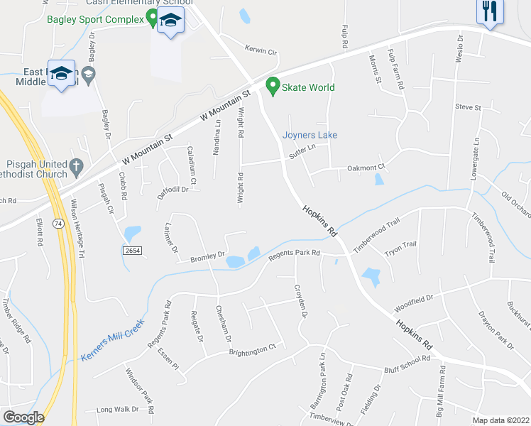 map of restaurants, bars, coffee shops, grocery stores, and more near 525 Wright Road in Kernersville