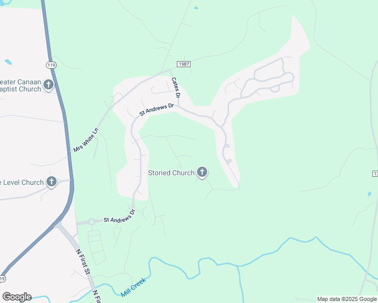 map of restaurants, bars, coffee shops, grocery stores, and more near 304 Muirfield Court in Mebane