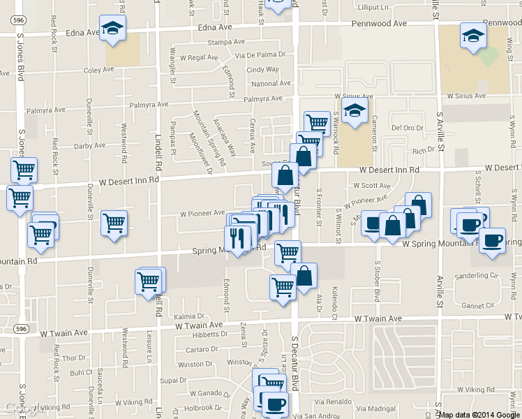 map of restaurants, bars, coffee shops, grocery stores, and more near 3348 Hauck Street in Las Vegas