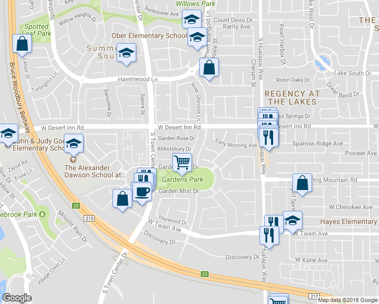 map of restaurants, bars, coffee shops, grocery stores, and more near 10457 Abbotsbury Drive in Las Vegas