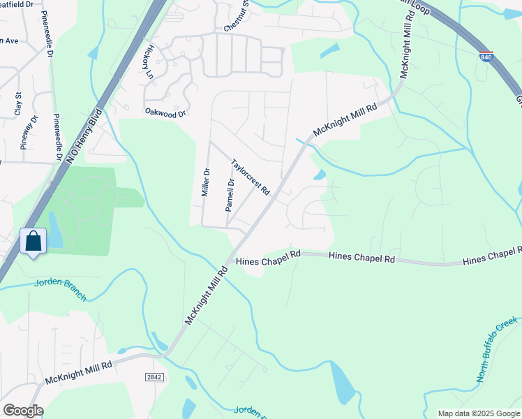 map of restaurants, bars, coffee shops, grocery stores, and more near 2511 McKnight Mill Road in Greensboro