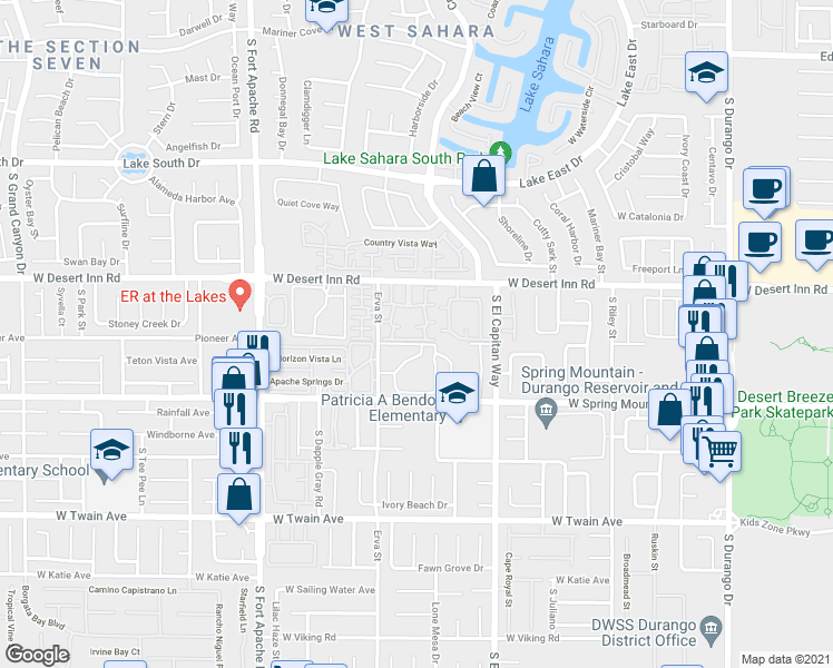 map of restaurants, bars, coffee shops, grocery stores, and more near 9147 West Desert Inn Road in Las Vegas