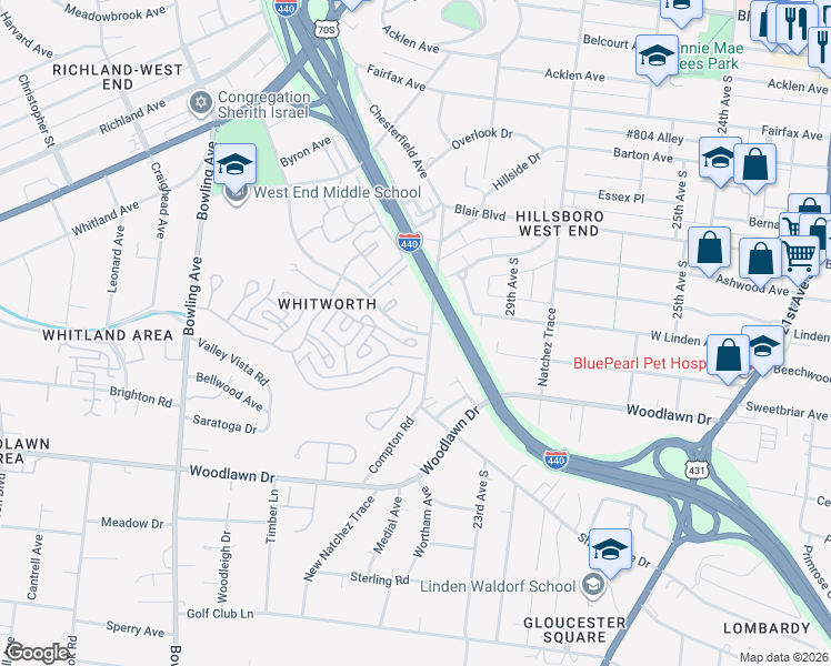 map of restaurants, bars, coffee shops, grocery stores, and more near 79 Wyn Oak in Nashville