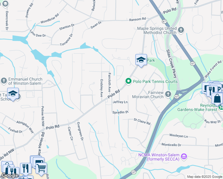 map of restaurants, bars, coffee shops, grocery stores, and more near 720 Faircloth Street in Winston-Salem