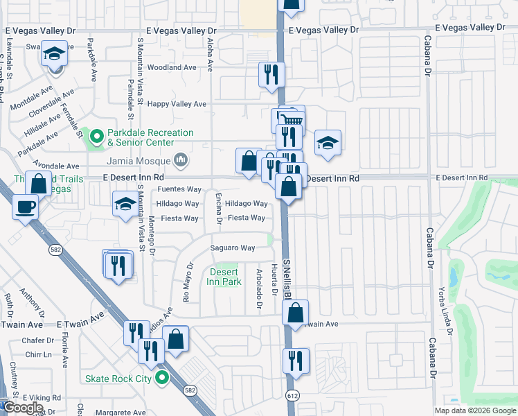 map of restaurants, bars, coffee shops, grocery stores, and more near 4941 Hildago Way in Las Vegas