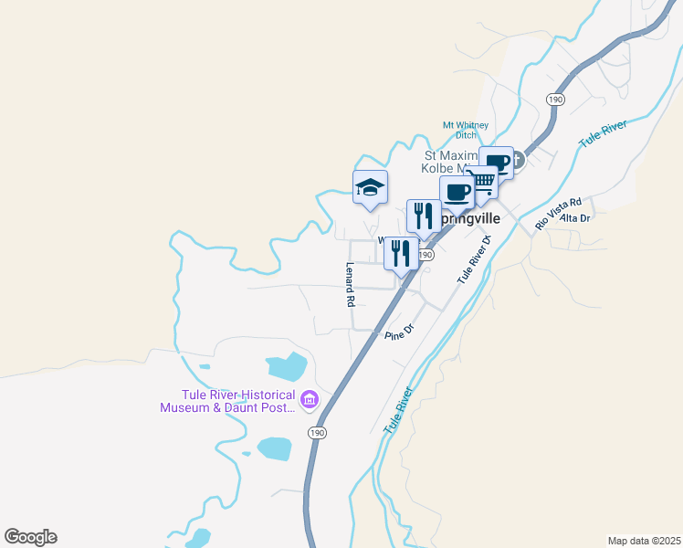 map of restaurants, bars, coffee shops, grocery stores, and more near 35303 James Avenue in Springville