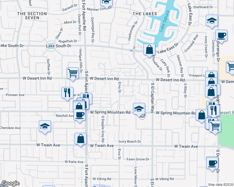 map of restaurants, bars, coffee shops, grocery stores, and more near 3327 Erva Street in Las Vegas