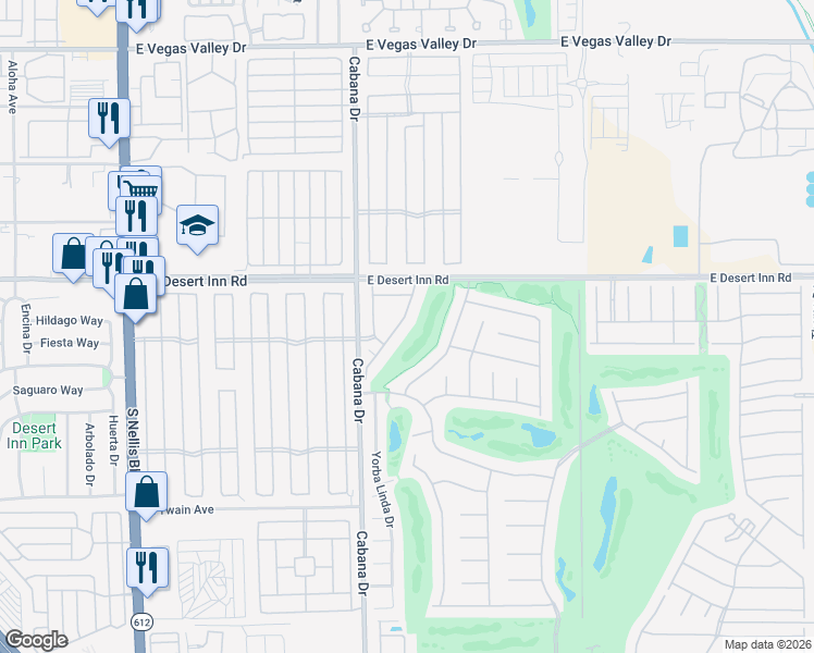 map of restaurants, bars, coffee shops, grocery stores, and more near 3400 Cabana Drive in Las Vegas