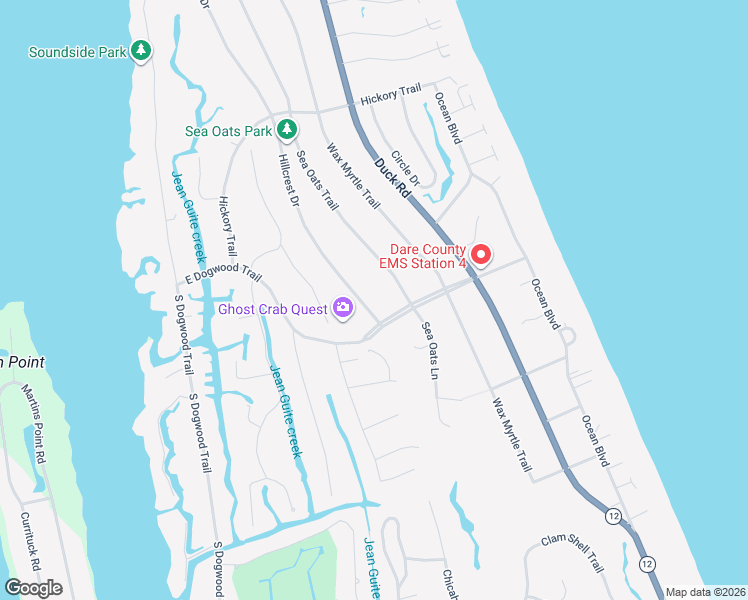 map of restaurants, bars, coffee shops, grocery stores, and more near 214 Hillcrest Drive in Kitty Hawk