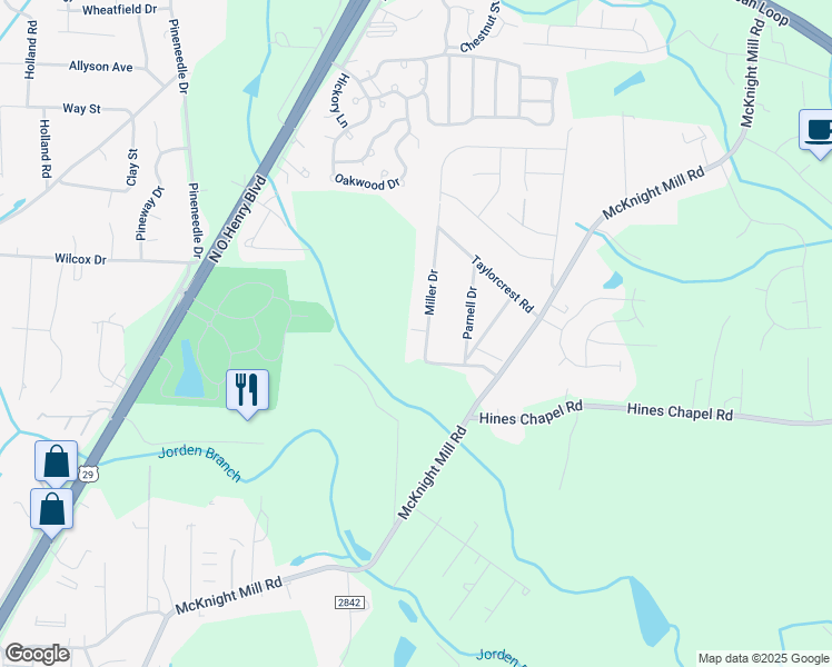 map of restaurants, bars, coffee shops, grocery stores, and more near 3605 Miller Drive in Greensboro