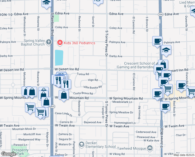 map of restaurants, bars, coffee shops, grocery stores, and more near 3360 Paso Andres Street in Las Vegas