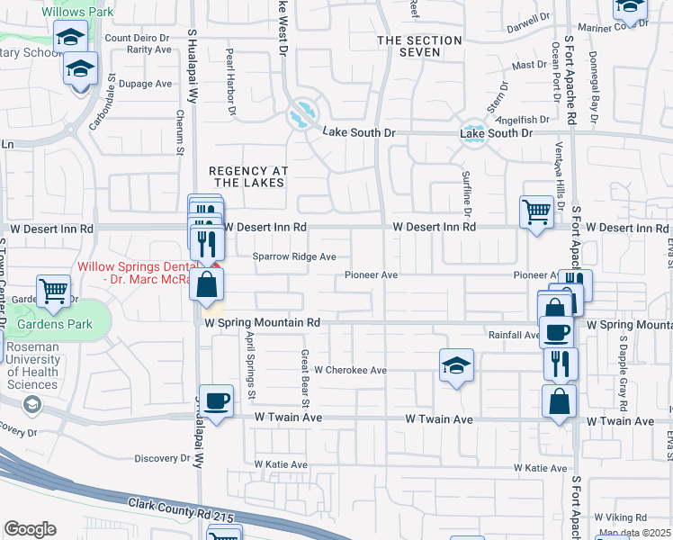 map of restaurants, bars, coffee shops, grocery stores, and more near 9900 Pioneer Avenue in Las Vegas