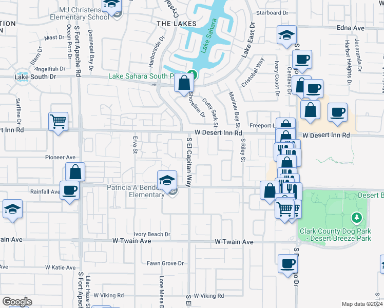 map of restaurants, bars, coffee shops, grocery stores, and more near Paige Rene Court in Spring Valley
