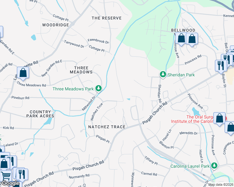 map of restaurants, bars, coffee shops, grocery stores, and more near 1696 Natchez Trce in Greensboro