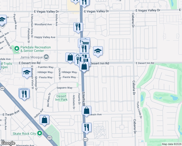map of restaurants, bars, coffee shops, grocery stores, and more near 3383 Cape Cod Drive in Las Vegas