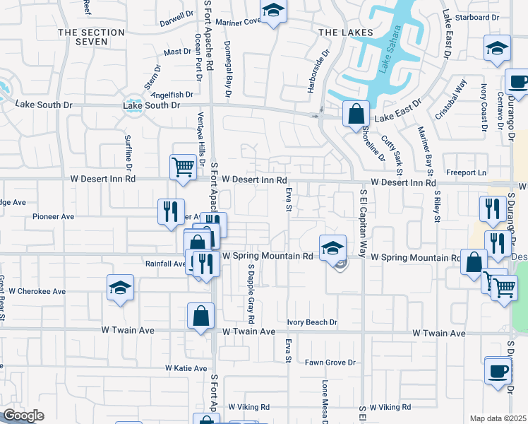 map of restaurants, bars, coffee shops, grocery stores, and more near 9325 West Desert Inn Road in Las Vegas