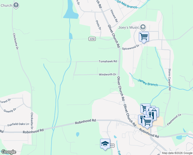 map of restaurants, bars, coffee shops, grocery stores, and more near 5728 Windworth Drive in Winston-Salem