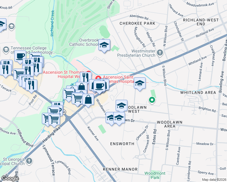 map of restaurants, bars, coffee shops, grocery stores, and more near 123 Brixworth Lane in Nashville