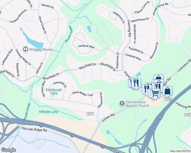 map of restaurants, bars, coffee shops, grocery stores, and more near 3602 Plympton Place in Greensboro