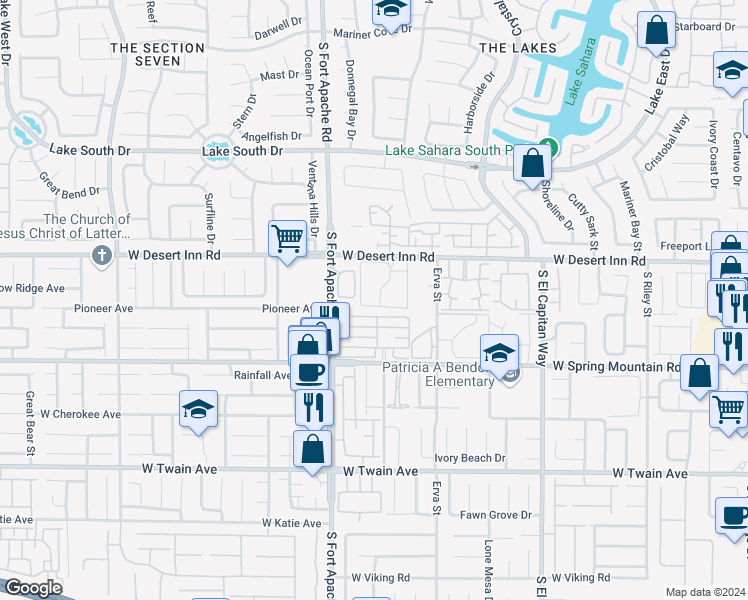 map of restaurants, bars, coffee shops, grocery stores, and more near 9325 West Desert Inn Road in Las Vegas